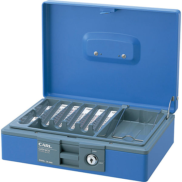 CARL カール事務器 キャッシュボックス【A5】＜シリンダー錠＞(紙幣/硬貨一体型トレー)CB-8400-B ブルー